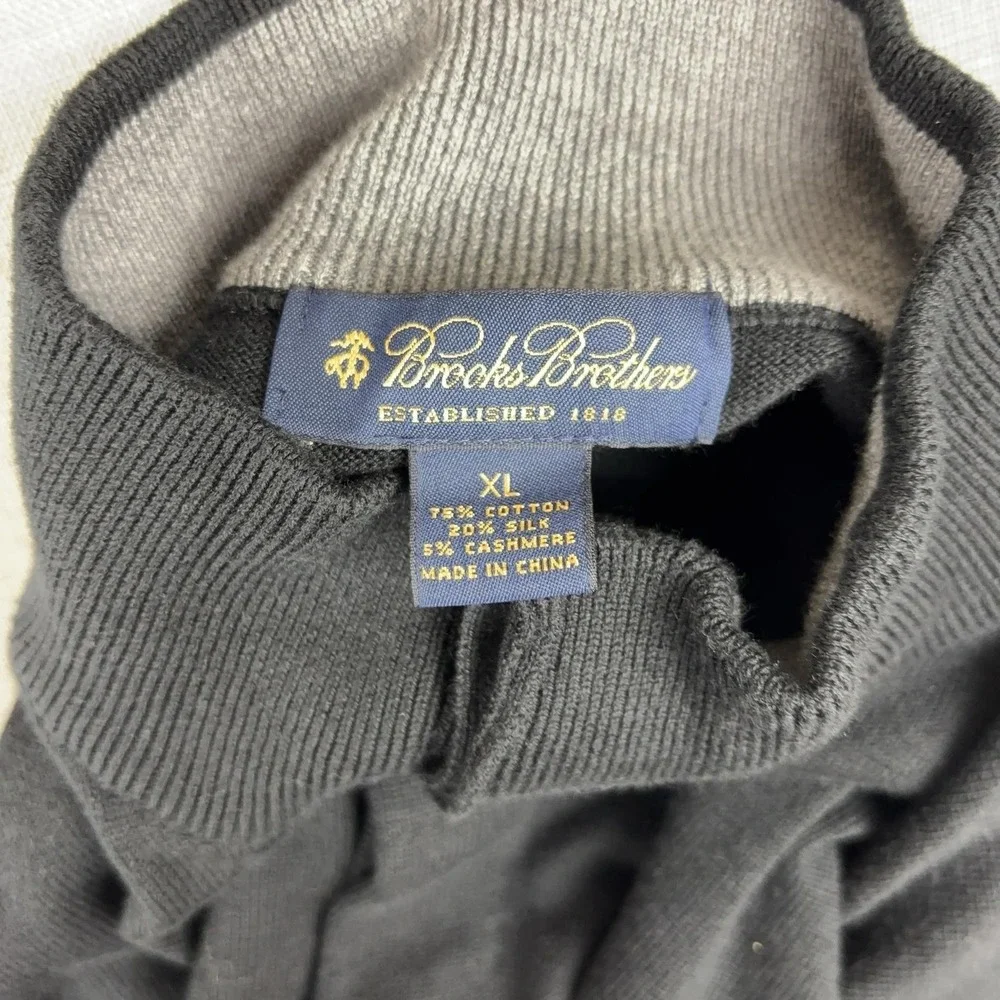 Brooks Brothers Sweater Mens XL Black 1/4 Zip Mock Neck Cotton Cashmere Pullover